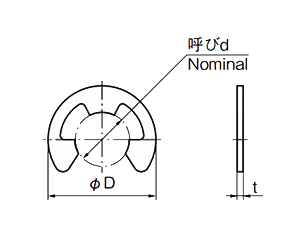 タキゲン B-1024 ステンレス E形止め輪の寸法図