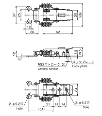 タキゲン C-1007-11 ステンレス ロック付キャッチクリップの寸法図