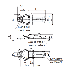 タキゲン C-1012 ステンレス 鍵穴付パチン錠の寸法図