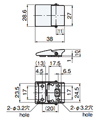タキゲン C-1084 ステンレス 角型パチン錠の寸法図