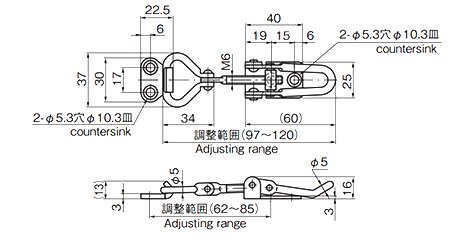 タキゲン C-1222N ステンレス アジャストファスナーの寸法図