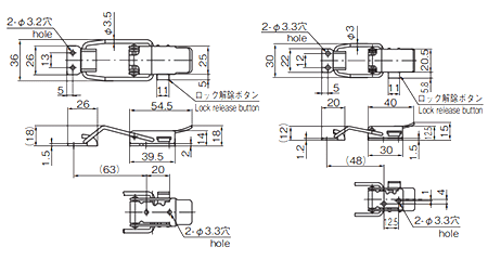 タキゲン C-1240 ステンレス オートロックパチン錠の寸法図