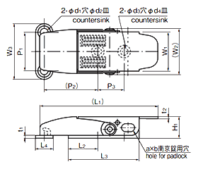 タキゲン C-1537-A ステンレス 大型キャッチクリップの寸法図