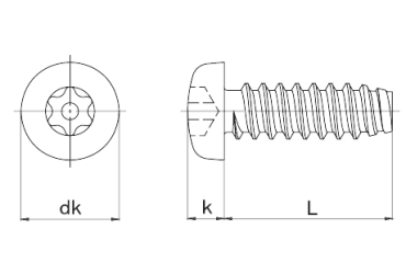 TRF 鉄 TRXタンパー Bタイプ ナベ頭 (トルクスピン付き)の寸法図