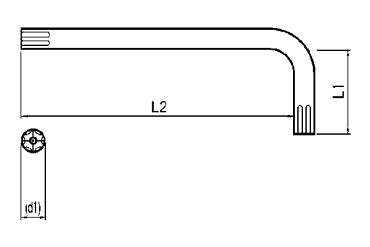 TRF 専用工具 TRX用 L型レンチ(ピン付)の寸法図