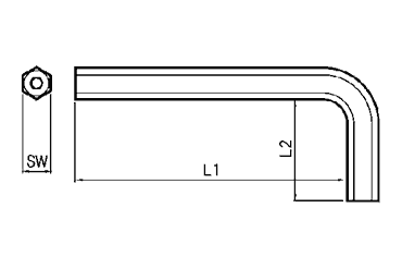 TRF 専用工具 六角穴ピン付用 L型レンチの寸法図