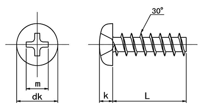 鉄 (+)ノンサート ナベ頭(低頭タイプ)(樹脂用ねじ)(Saima製)の寸法図