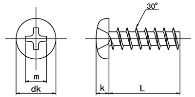 鉄 (+)ノンサート ナベ頭(パック入)(低頭タイプ)(樹脂用ねじ)(Saima製)の寸法図