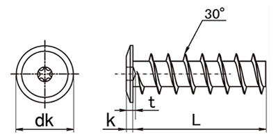 鉄 TORX スリムヘッドノンサート(超極低頭)(樹脂用ねじ)(Saima製)の寸法図