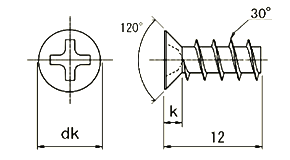 鉄 ノンサート (十字皿120°) サンエース専用樹脂ねじ(5本入)(SY-NS02)の寸法図