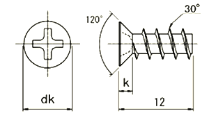 鉄 ノンサート (十字皿120°) サンエース専用樹脂ねじ(100本入)(SY-NS02)の寸法図