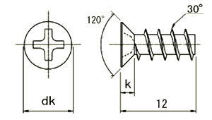 鉄 ノンサート (十字皿120°) サンエース専用樹脂ねじ(小箱入)(SY-NS02)の寸法図