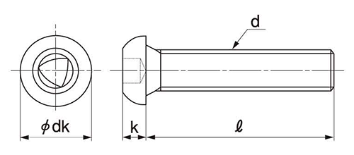 ステンレス えぼしロックボタンボルト (頭部三角穴リセス)の寸法図