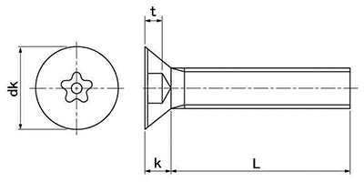 TRF ステンレス TRX 5-ロブ梅花(バイカ) サラボルトの寸法図