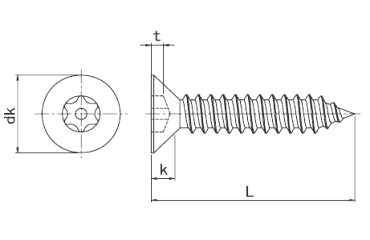 TRF ステンレス ピンTRX・皿頭 タッピンねじ(4種AB形)(ピン付)の寸法図