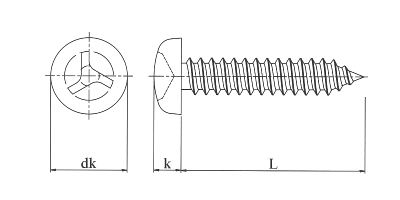 TRF ステンレス トライウィング ナベ頭タッピンねじ(4種AB形)の寸法図