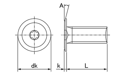 アルミニウム 310スリムヘッド・スクリュー (シックスロブ・6-ロブ)(超極低頭 CAP)の寸法図