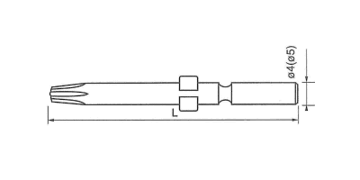 ライン穴用 LR(タンパープルーフ)ビット(H5)ピン付タイプ(電動ドライバー用)の寸法図
