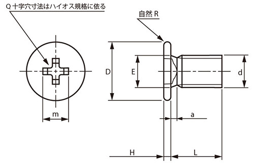 鉄(+) トツプラ Pタイプ 平頭 (D5)の寸法図