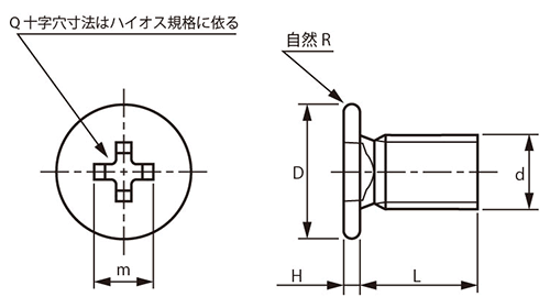 鉄(+) トツプラ Pタイプ 平頭 (D6)の寸法図