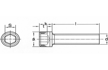 鋼 六角穴付きボルト(キャップスクリュー)(左ねじ)の寸法図