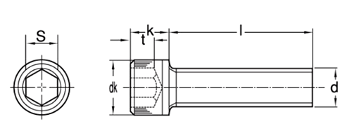 鋼 六角穴付きボルト(キャップスクリュー)(細目)(左ねじ)の寸法図