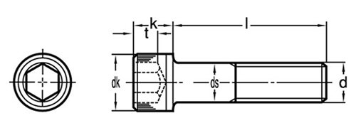 鋼 六角穴付きボルト(キャップスクリュー)(UNCユニファイ並目ねじ)の寸法図
