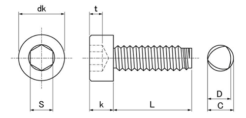 鋼 Sタイプ 六角穴付きタッピングねじ CRAB3 (キャップスクリュー)(興津螺旋製)の寸法図