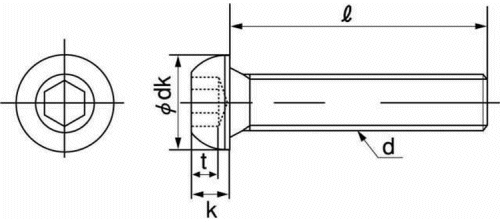 鋼 六角穴付きボタンボルト(ボタンキャップ)(UNCユニファイ並目ねじ)の寸法図