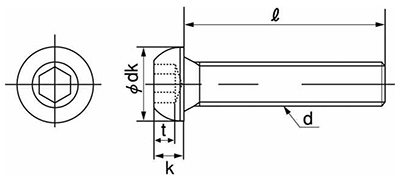 鋼 六角穴付きボタンボルト(ボタンキャップ)(UNFユニファイ細目ねじ)(ボサード製)の寸法図
