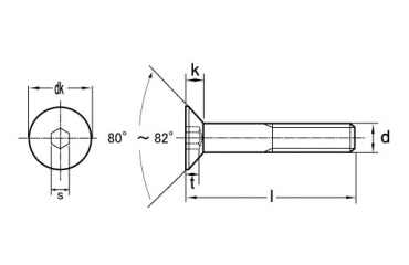 鋼 六角穴付き皿ボルト(皿頭 キャップ)(UNCユニファイ並目ねじ)(アンブラコ製)の寸法図