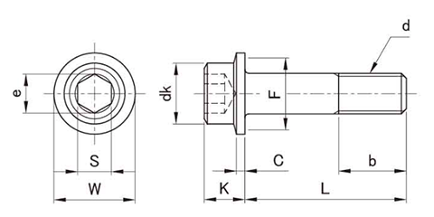 鋼 フランジソケット (フランジ付き六角穴付きボルト)の寸法図