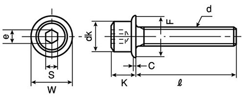 鋼 フランジヘッド (フランジ付き六角穴付きボルト)(日本ファスナー工業製)の寸法図