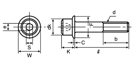 鋼 フランジソケット (フランジ付き六角穴付きボルト)(富信製)の寸法図