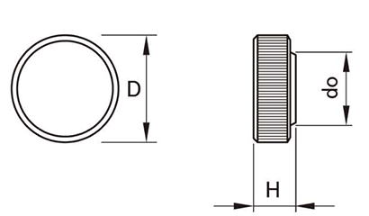 サムノブ(グレー)(丸型ローレット付)六角穴付ボルト圧入用キャップのみの寸法図