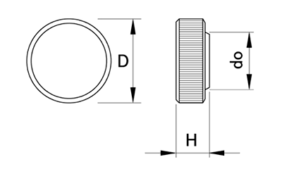 サムノブ(黒色) (丸型ローレット付) 六角穴付ボルト圧入用キャップのみの寸法図
