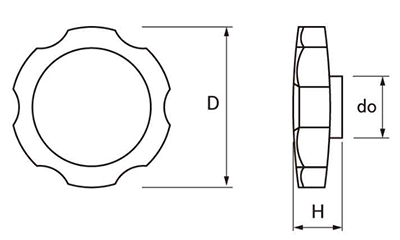 サムノブ(グレー)(菊型) 六角穴付ボルト圧入用キャップのみの寸法図