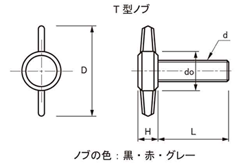 鋼 サムスクリュー(全ねじ)(グレー)(T型品)の寸法図