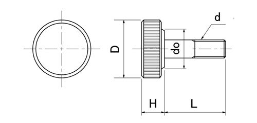 鋼 サムスクリュー(半ねじ)(黒色)(丸型ローレット付き)(M6-φ26)の寸法図