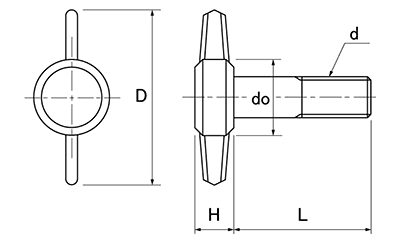 鋼 サムスクリュー(半ねじ)(黒)(T型品)の寸法図