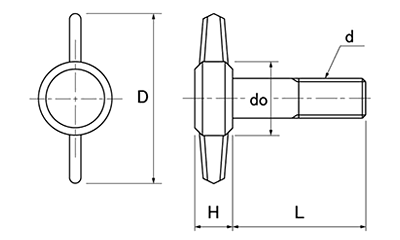 鋼 サムスクリュー(半ねじ)(グレー)(T型品)の寸法図