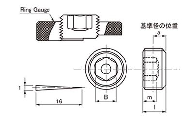鋼 六角穴付テーパねじプラグ(浮き)(阪村産業製)の寸法図