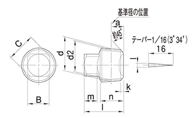 鋼 四角頭付きテーパねじプラグ-SH型(阪村産業製)の寸法図