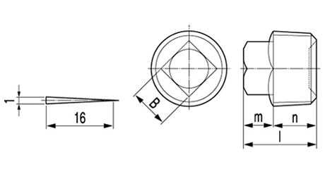 鋼 四角頭付きテーパねじプラグ(東工舎製)の寸法図