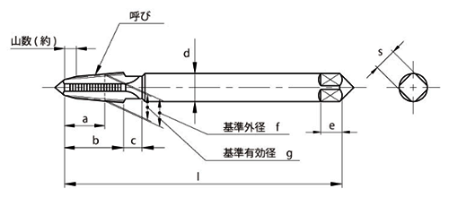GOSHO GPMプラグ用タップ (互省製)の寸法図