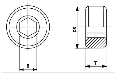 鋼 ロックネジ(2種)(六角穴付き止めねじ)(細目P＝1.5)の寸法図