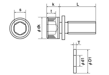 鋼 六角穴付きボルト(キャップスクリュー) P＝1(JIS 平座組込)(全ねじ)(岡井鉄工製)の寸法図