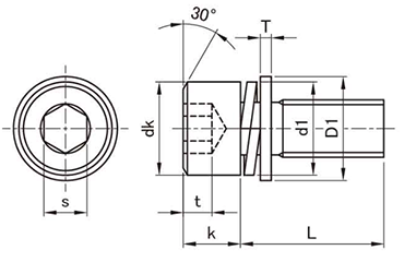 鋼 WAソケット(キャップスクリュ)SPタイプ (バネ座+ISO平座)(日産ねじ製)の寸法図
