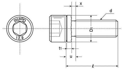 鋼12.9 GT-L CAP(キャップスクリュー)GT-LA型座金組込み(全ねじ)(互省製)の寸法図