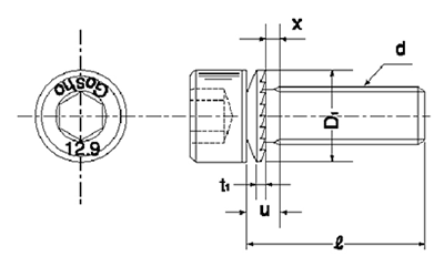 鋼12.9 GT-S CAP(キャップスクリュー)GT-SA型座金組込(互省製)の寸法図